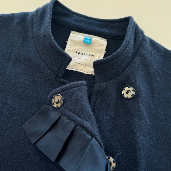 SPARROW Ruffle,Button Snap Front, Wool Cardigan Sweater in Navy Blue Sz M - Picture 6 of 8